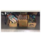 Three box lots with VHS tapes,games, glassware