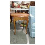 Oak end table with Queen Anne legs and applied