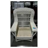 Wicker sunroom chair missing cushion, armed type
