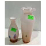 Two multi color bud vases