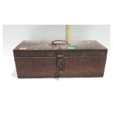 Early wooden toolbox, includes some tools
