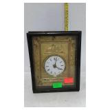 Early wall clock with lion design, works are open