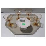 Tray lot includes Wedgwood dish and yellow