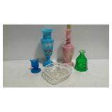 Glassware group including an opalescent hobnail