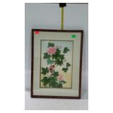 Faux bamboo framed Asian woodblock print, bird