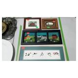 Four prints - reverse painted triple farm scenes;