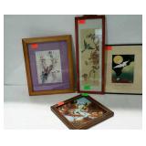 Four prints - Asian bird scene, "Discovering The