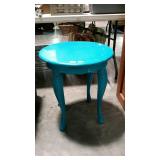 End table, painted blue with curved legs - paint