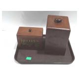 Tray lot includes wooden recipe box and wooden