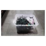 Clear plastic tote of Christmas lights