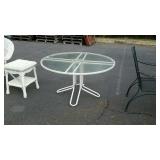Patio table only 46 in dia glass top, white