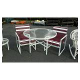Patio table and two chairs, glass top with white