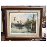 Duck scene picture signed 31x27