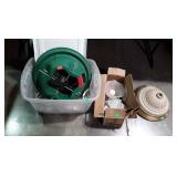 Group lot, includes plastic tote with Christmas