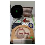 Group - photo frame, evening bag, pillow, folk art