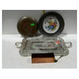 Metal - serving tray, pewter framed dish, copper