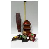 Home decor- spoon rack, tribal statue, carved wood