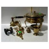 Brass - chafing dish with stand, cannon, bell,