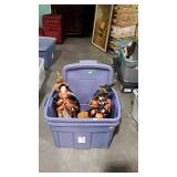 Two Rubbermaid totes with one lid, and three