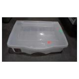 Tote with hinged lid- Rubbermaid 9.8 gallon under-