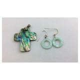 Sterling earrings and Sterling abalone pendant