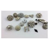 Rhinestone pins, buttons, and buckles