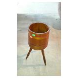 Three legged wooden bucket, used as planter or