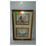 Framed photo of chickens, measures 16 inches