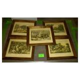 Set of five small framed Currier and Ives