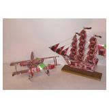 Two pieces of soda can art. Tall ship and