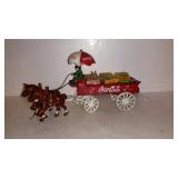 Coca-Cola cast iron wagon with pair of Clydesdale