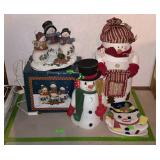 Snowman lot. Light, tray and plush decor.