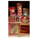 Coca-Cola lot: tins, framed picture and