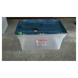 Bin with interlocking lid, stores hanging letter