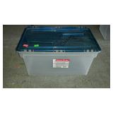 Bin with interlocking lid, stores hanging letter