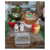 Glassware - basket weave bowl, hobnail trinket