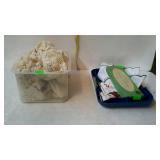 Linens - tablecloth, crocheted doilies, some