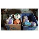 Group lot of basketballs, footballs and soccer
