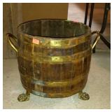 Barrel planter with brass handles and brass