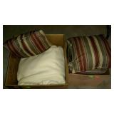 Four throw pillows and two velour blankets