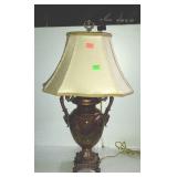 Ceramic urn lamp, with nice lined fabric shade.
