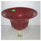 Red glass pedestal bowl, measures 10 inches tall