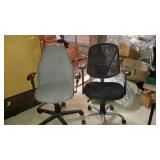 Office chairs, black one has open weave back and