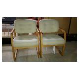 Two lobby style chairs, fabric needs cleaning,