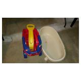 Mega blocks wagon and baby bath. Wagon handle