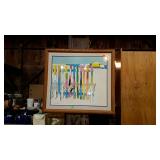 Wall picture beach scene artist signed 38x34