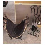 Metal log rack with insert, and fire place set