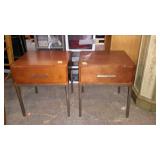Two single drawer end stands with metal bases,