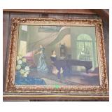 Print, nicely gilt framed ladies playing musical