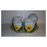 Ceramics - sunflower design pitcher, vase, and